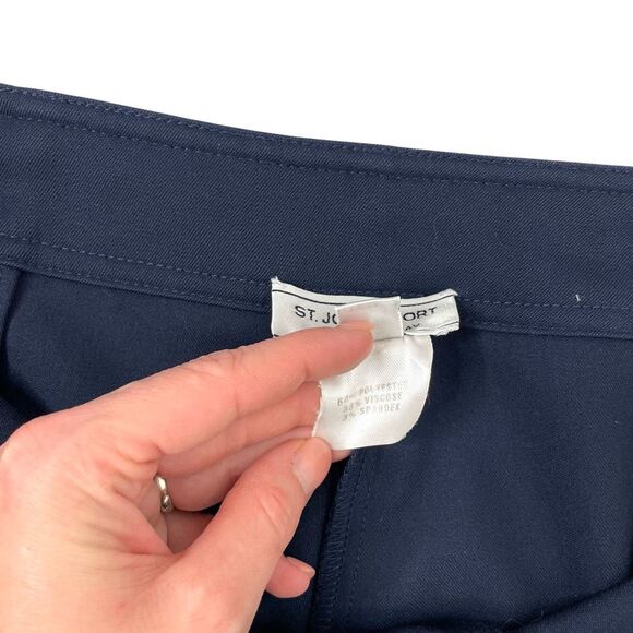 St. John high rise belted designer pants Size 8 navy blue - Picture 8 of 11